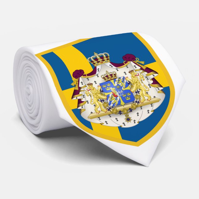 Beautiful Sweden Flag - Coat Arm Tie (Rolled)