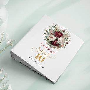Beautiful Sweet 16 Blush Burgundy Floral Memory  Binder
