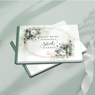 Beautiful Sweet 16 boho watercolor sage green Guest Book