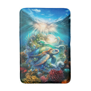 Beautiful Swimming Sea Turtle  Bath Mat