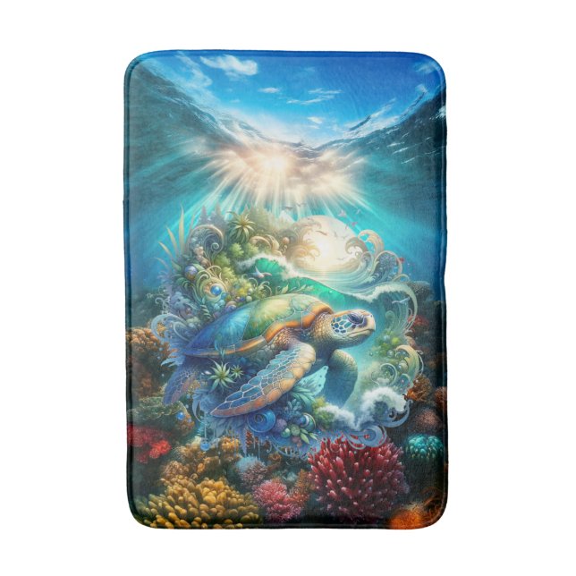 Beautiful Swimming Sea Turtle  Bath Mat (Front Vertical)