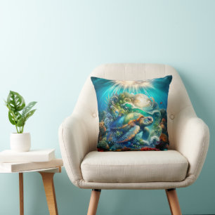 Beautiful Swimming Sea Turtle  Throw Pillow