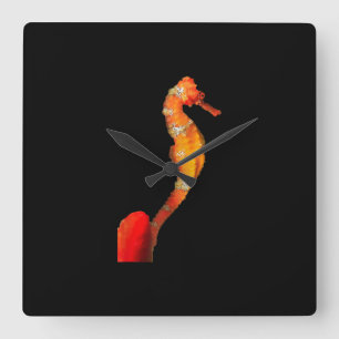 Beautiful Swimming Seahorse Figure On Front Square Wall Clock