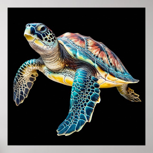 Beautiful Swimming Tortoise Illustration Poster (Front)