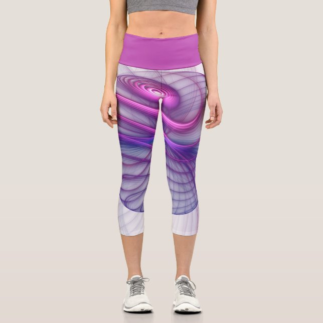 Beautiful Swing Modern Abstract Fractal Art Pink Capri Leggings (Front)