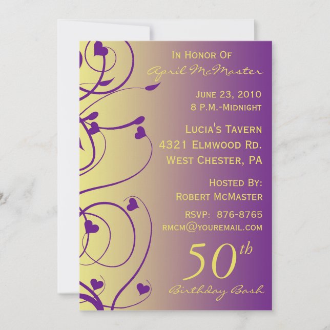 Beautiful Swirls 50th Birthday Invitation (Front)