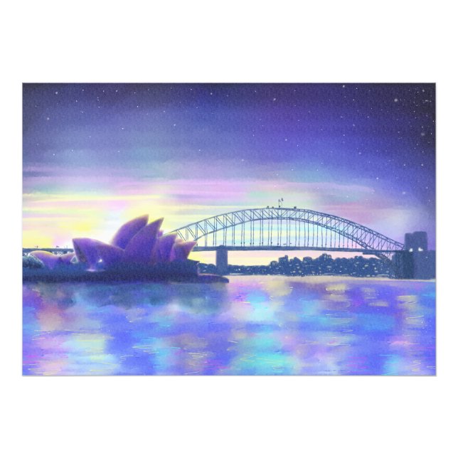 Beautiful Sydney Harbour watercolor Sunset Photo Print (Front)