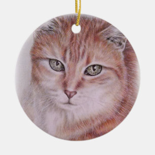 Beautiful Tabby Cat Art Drawing for Cat Lovers Ceramic Ornament