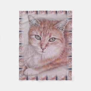 Beautiful Tabby Cat Art Drawing for Cat Lovers Fleece Blanket