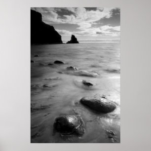Beautiful Talisker Bay Seascape B & W Poster