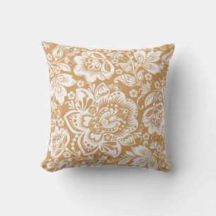 Beautiful Tan And White Flowers Pattern Throw Pillow