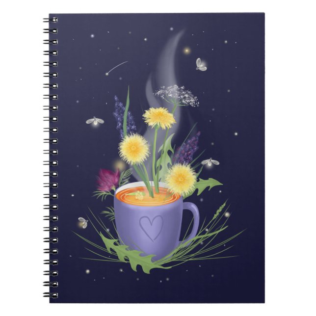 Beautiful Tea Cup and Summer Flowers Notebook (Front)