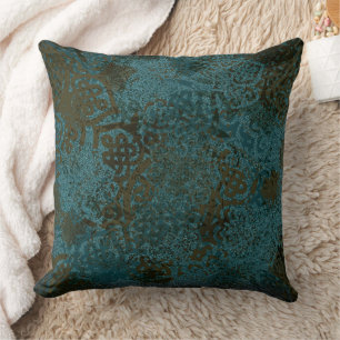 Beautiful Teal and Brown Black Celtic Pattern Throw Pillow