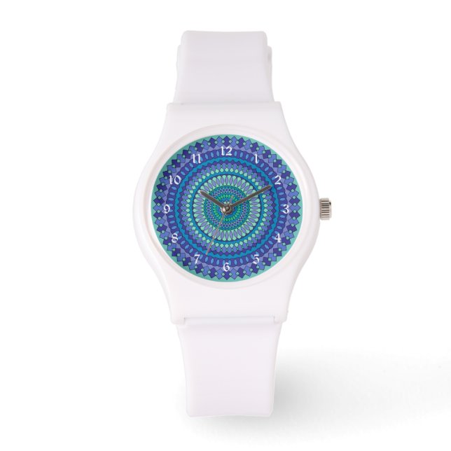 Beautiful teal and turquoise blue mandala pattern watch (Front)