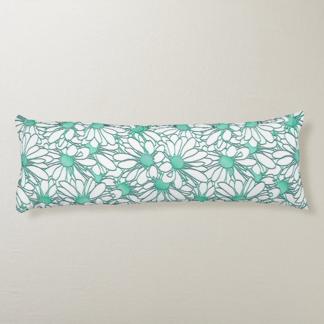 Beautiful Teal and White Floral Design Body Pillow (Back)