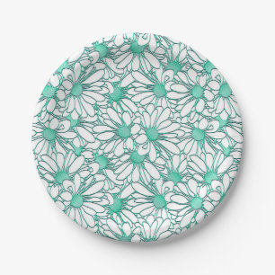 Beautiful Teal and White Floral Design Paper Plate