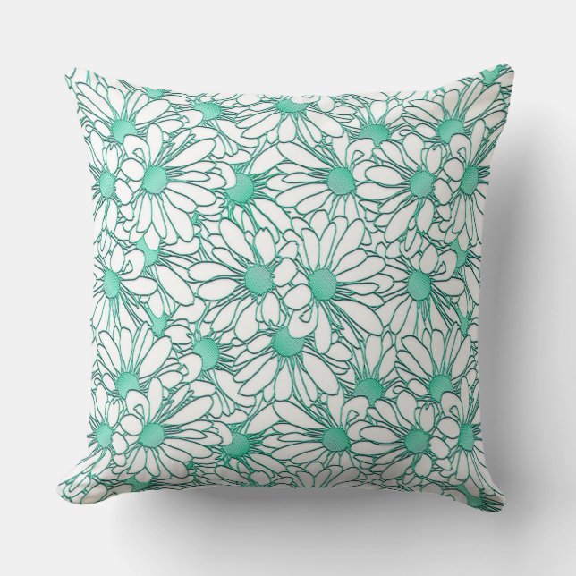 Beautiful Teal and White Floral Design Throw Pillow (Front)