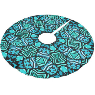 Beautiful Teal Aqua Turquoise Ethnic Mosaic Art Brushed Polyester Tree Skirt