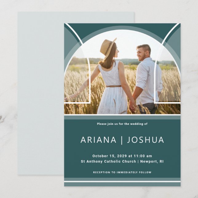 Beautiful Teal Arch Photo Wedding Invitation (Front/Back)