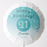 Beautiful Teal Blue Glitter 21st Birthday Party Balloon<br><div class="desc">Beautiful Falling Teal Blue Glitter,  teal blue gradient and shiny stars pattern with a unique teal blue glitter number 21.</div>