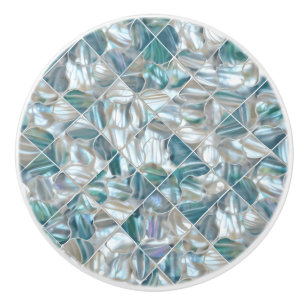 Beautiful teal blue offwhite pearl inspired ceramic knob