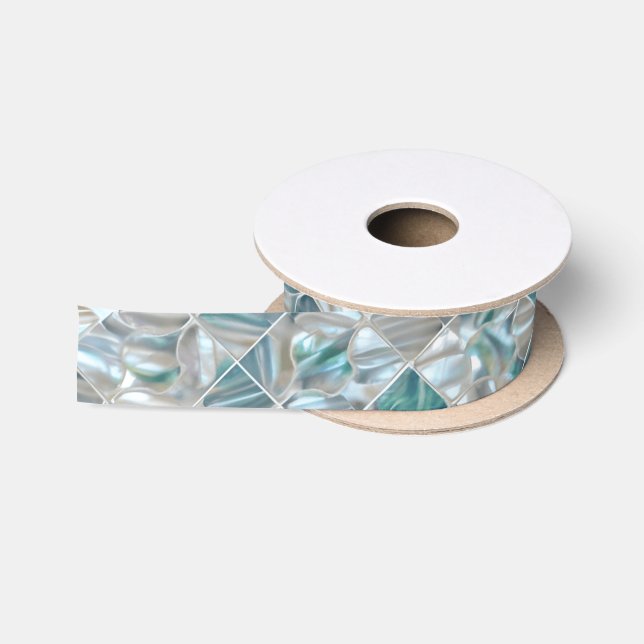 Beautiful teal blue offwhite pearl inspired satin ribbon (Spool)