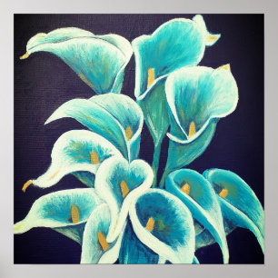 Beautiful Teal Flowers acrylic Painting Print