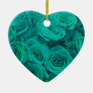 Beautiful teal green roses teal flowers ceramic ornament