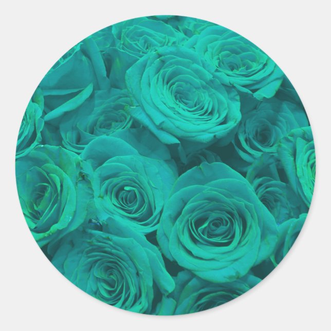 Beautiful teal green roses teal flowers  classic round sticker (Front)