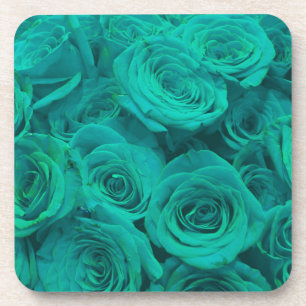 Beautiful teal green roses teal flowers  coaster