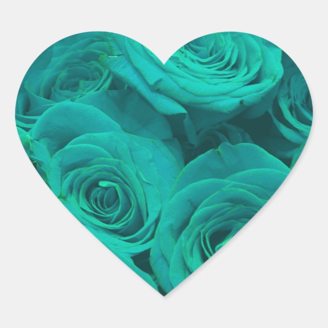 Beautiful teal green roses teal flowers  heart sticker (Front)