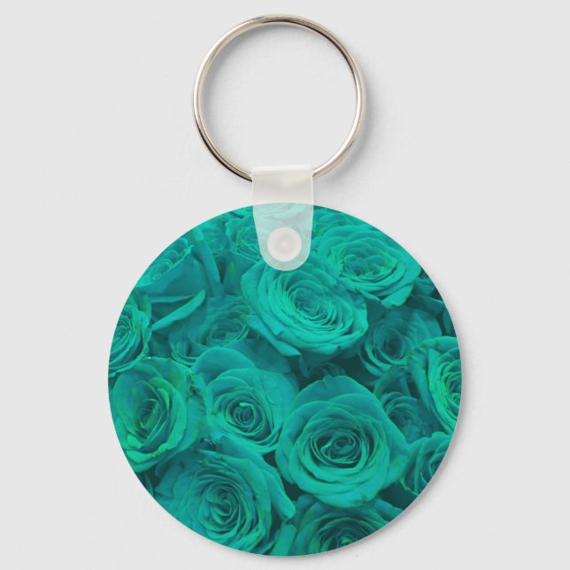 Beautiful teal green roses teal flowers  keychain (Front)