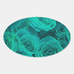 Beautiful teal green roses teal flowers  oval sticker