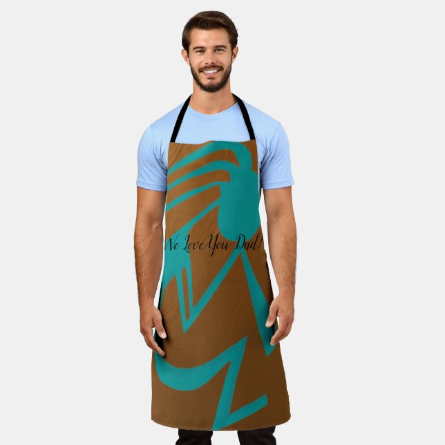 Beautiful Teal Kokopelli Painting Apron (Worn)