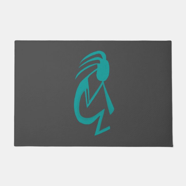 Beautiful Teal Kokopelli Painting Doormat (Front)