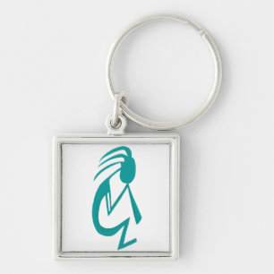 Beautiful Teal Kokopelli Painting Keychain