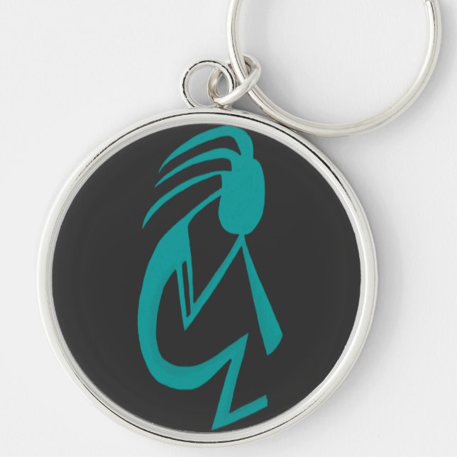 Beautiful Teal Kokopelli Painting Keychain (Front)