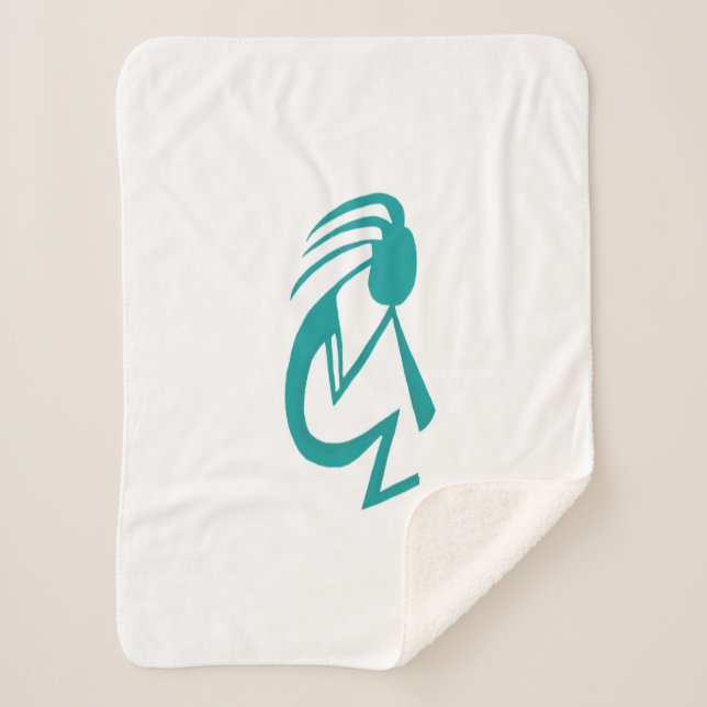 Beautiful Teal Kokopelli Painting Sherpa Blanket (Front)