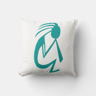 Beautiful Teal Kokopelli Painting Throw Pillow