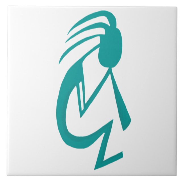 Beautiful Teal Kokopelli Painting Tile (Front)