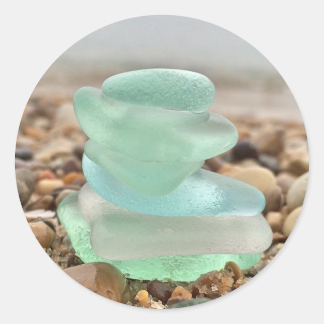Beautiful Teal Sea-glass Beach Stickers (Front)