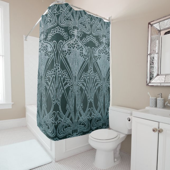 Beautiful,teal silver,art nouveau pattern,floral,m (In Situ)