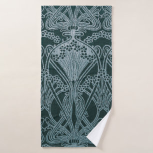 Beautiful,teal silver,art nouveau pattern,floral,m bath towel
