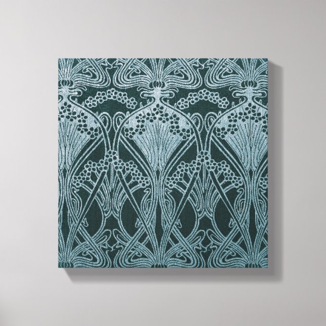 Beautiful,teal silver,art nouveau pattern,floral,m canvas print (Front)