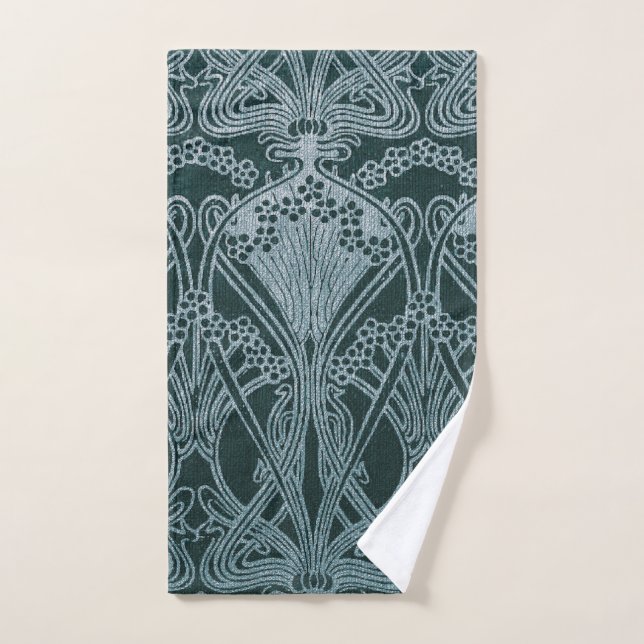 Beautiful,teal silver,art nouveau pattern,floral,m hand towel (Hand Towel)