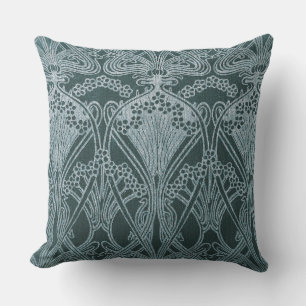Beautiful,teal silver,art nouveau pattern,floral,m outdoor pillow