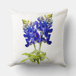 Beautiful Texas Bluebonnets on White, Pillow