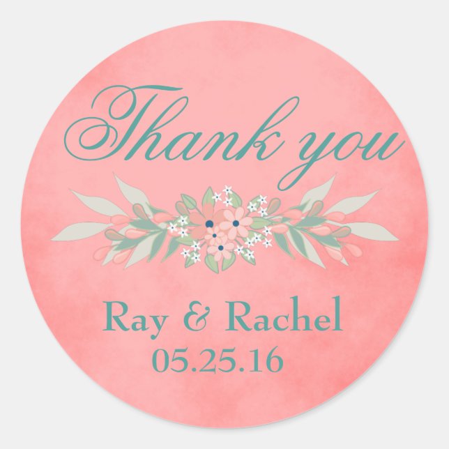 Beautiful Thank you Pink Floral Classic Round Sticker (Front)