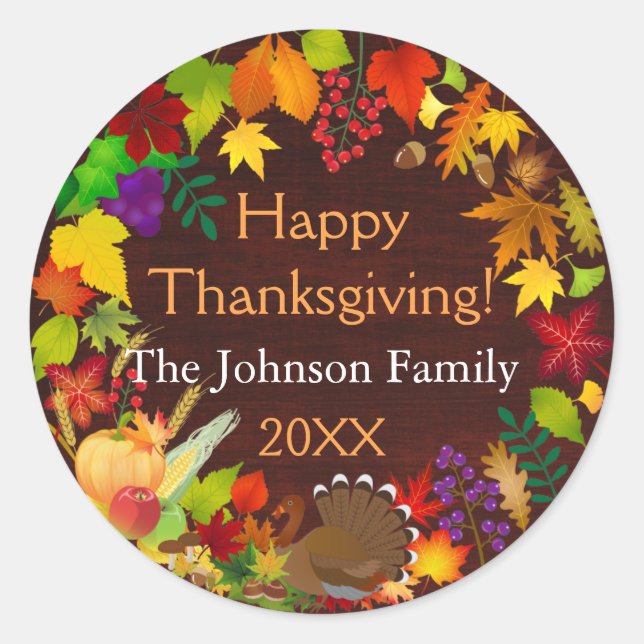 Beautiful Thanksgiving Harvest Classic Round Sticker (Front)