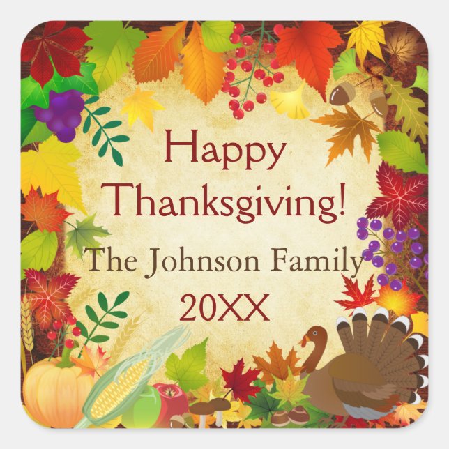 Beautiful Thanksgiving Harvest Square Sticker (Front)